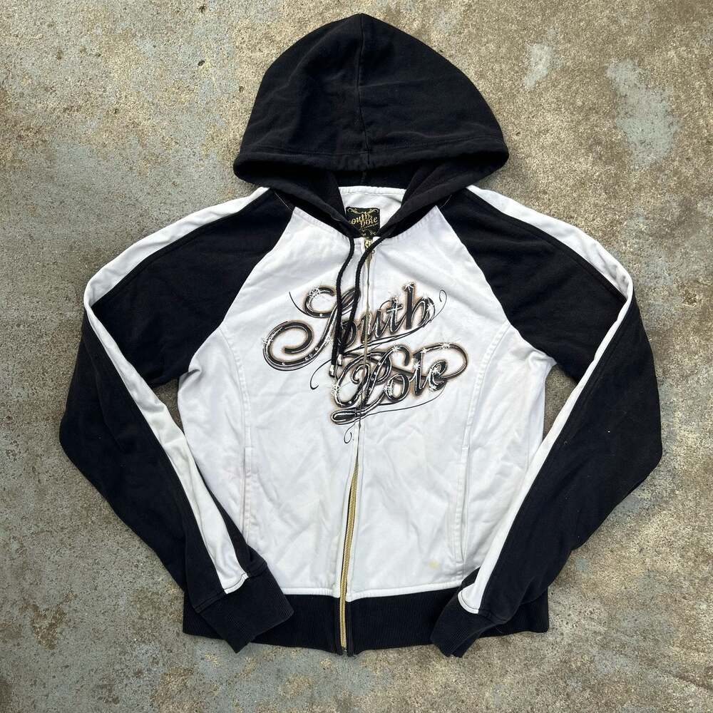 Vintage South Pole Track Hoodie Rhinestone Spellout